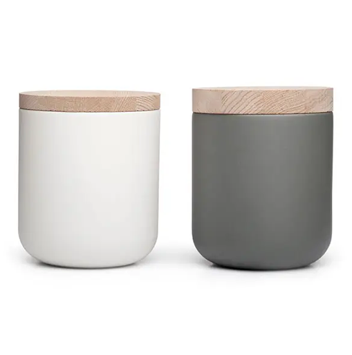 smooth cylinder ceramic candle vessels with bamboo lid